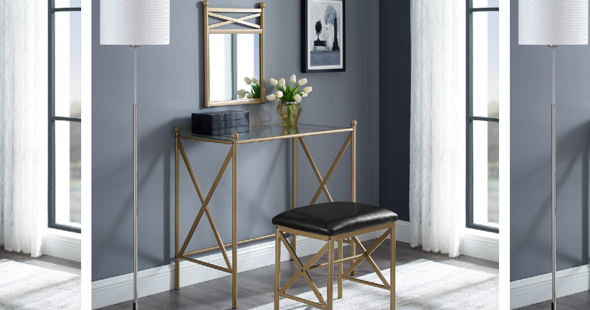 Mainstays Gold Metal Vanity w/ Wall Mirror 