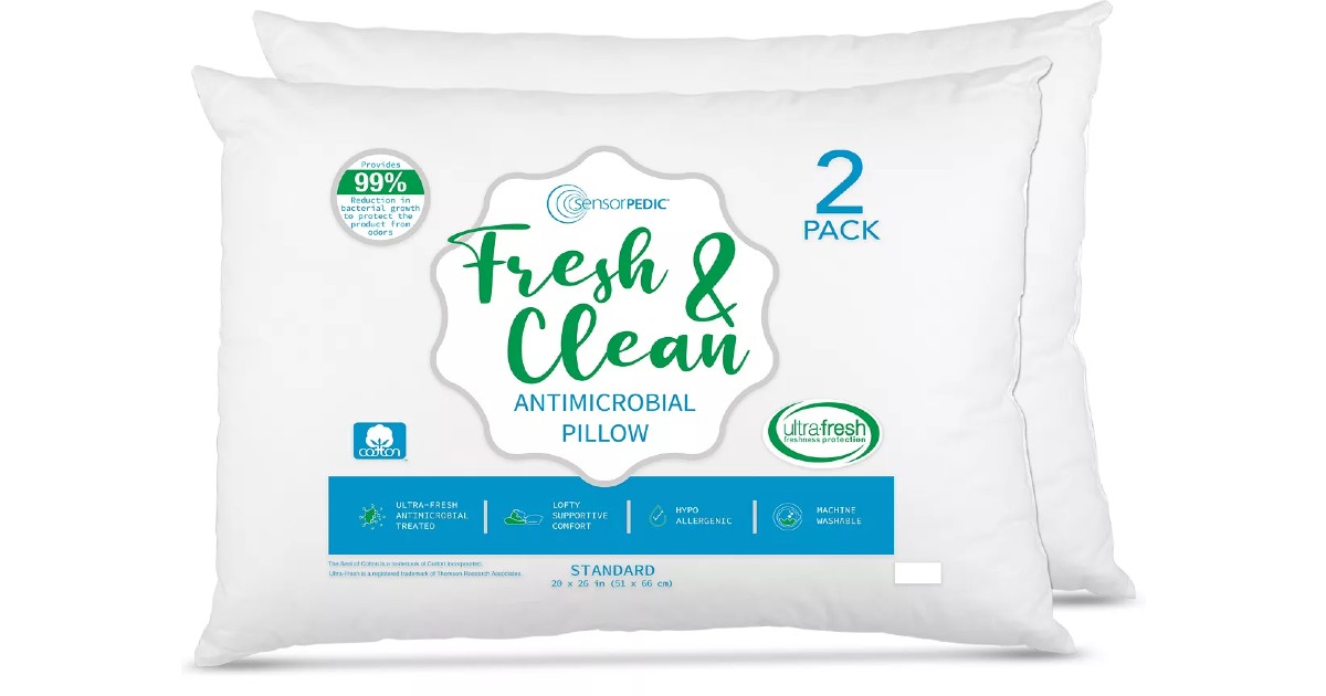 Sensorpedic Antimicrobial Pillows 2Pack ONLY 7.99 (Reg 35) Daily