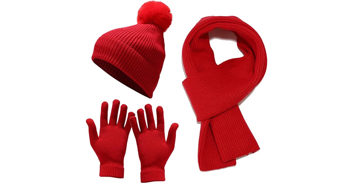Women's Hat Scarf and Gloves Set at Amazon