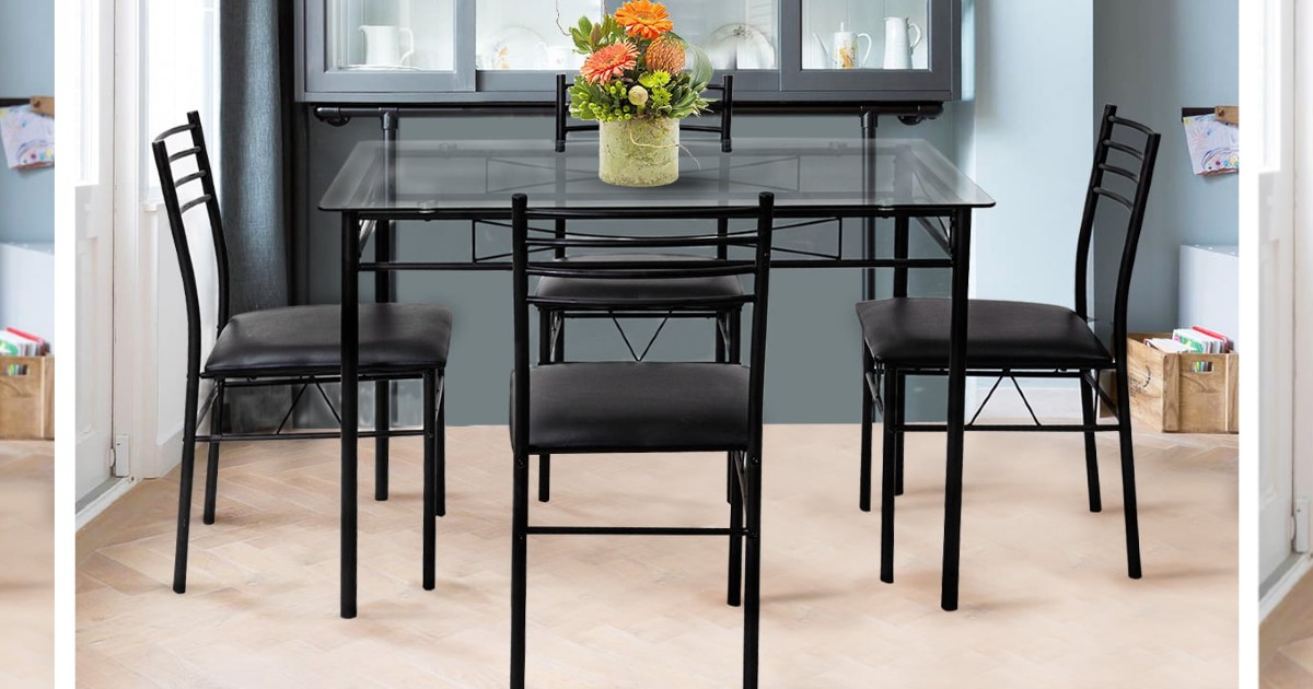 Gymax 5-Piece Glass Dining Set...