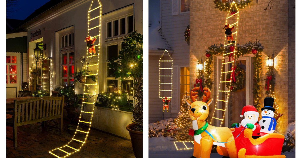 Decorative LED Ladder with Santa 10-Ft