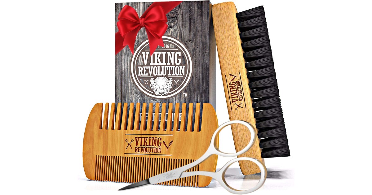 Beard Comb & Beard Brush Set at Amazon