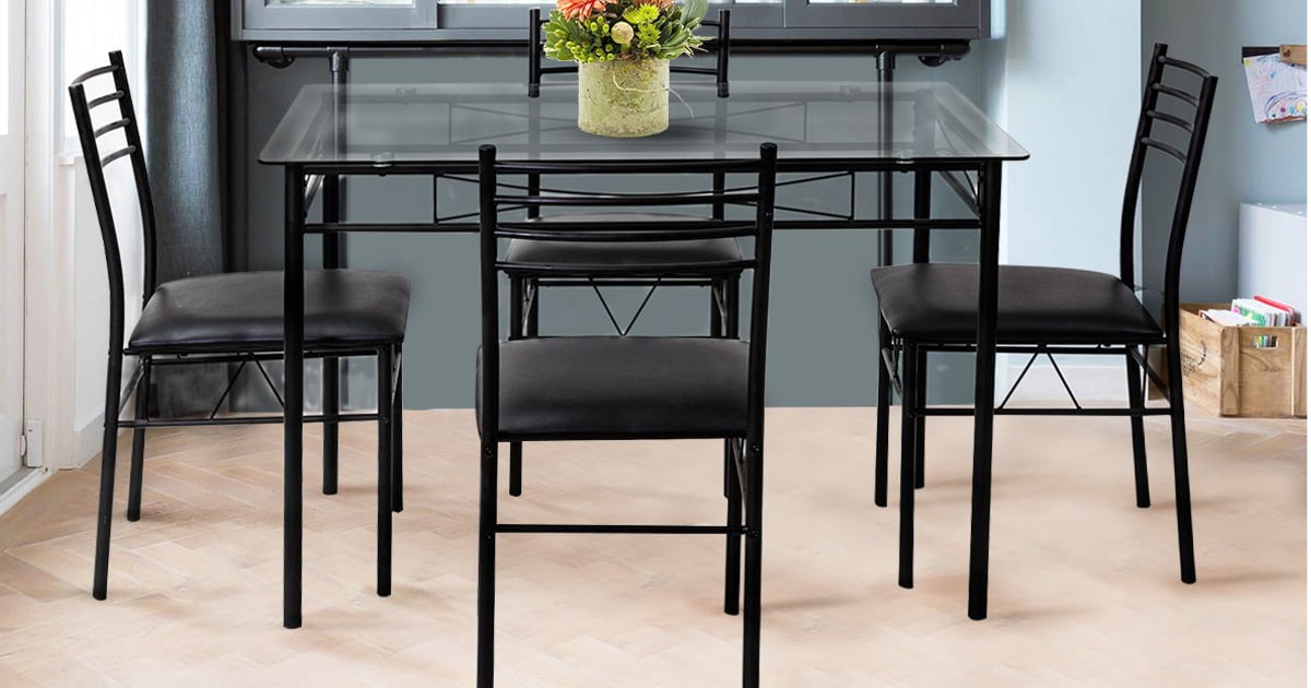 5-Piece Dining Set Glass Top Table
