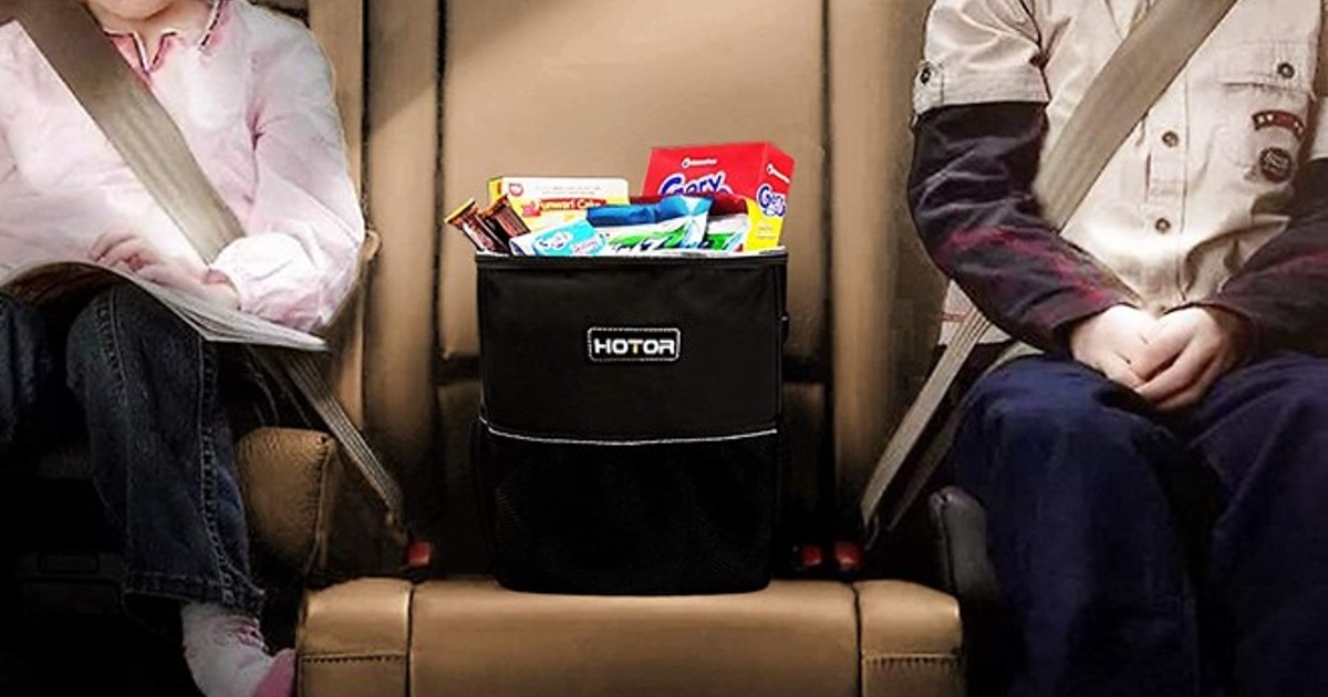 Car Trash Can with Lid & Storage Pockets