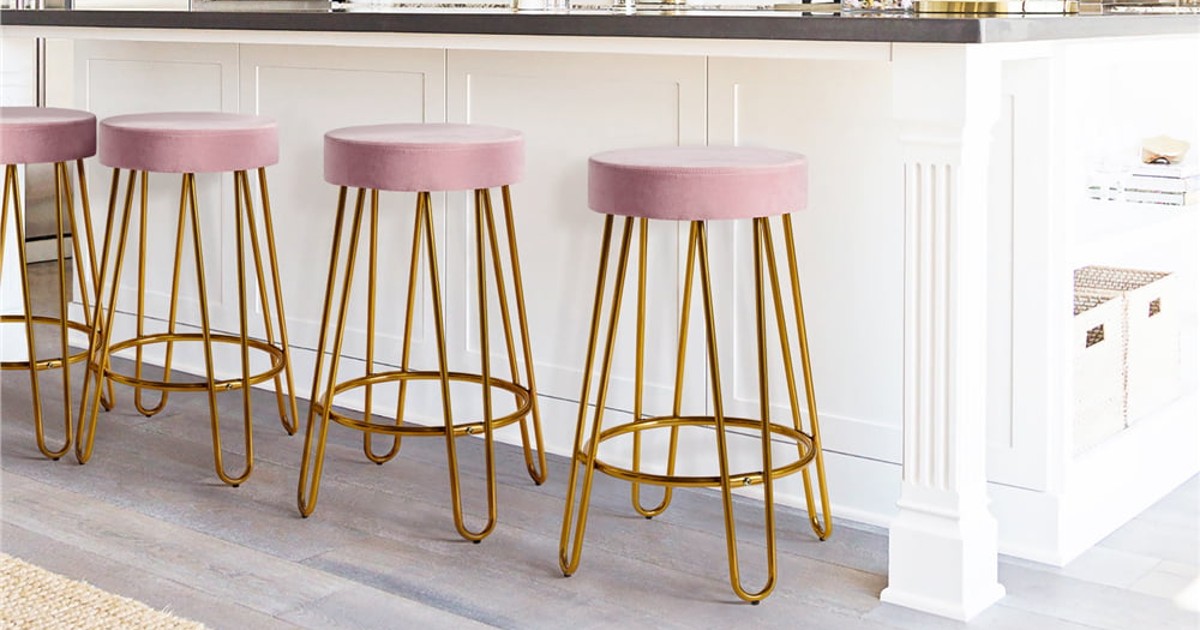 Upholstered Velvet Bar Stools 2-Piece