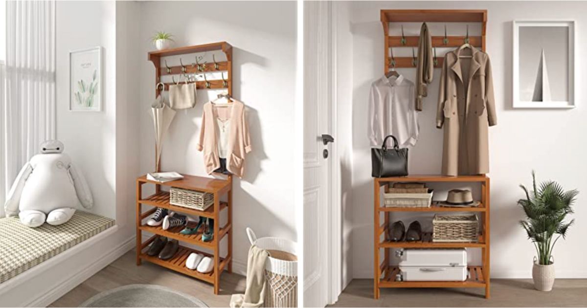 Entryway Coat Rack Shoe Storage ONLY 59.99 (Reg 90) Daily Deals