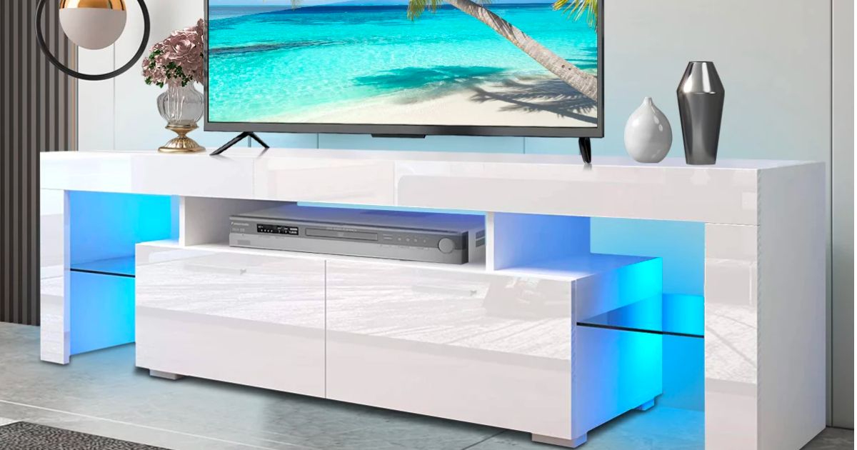 White Modern Stand for 75Inch TV ONLY 168.89 (Reg 300) Daily Deals