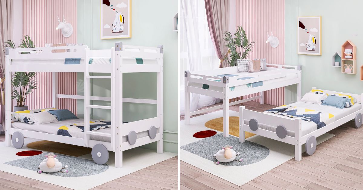 Modern Twin Size Car-Shaped Bunk Bed