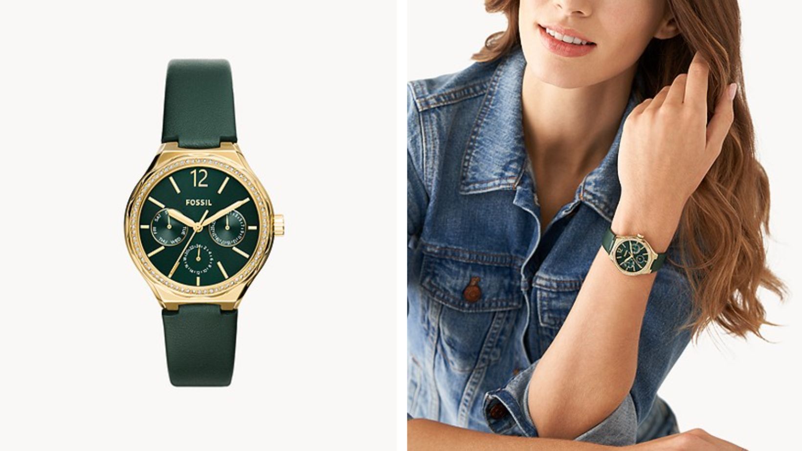 Fossil Eevie Green Leather Watch