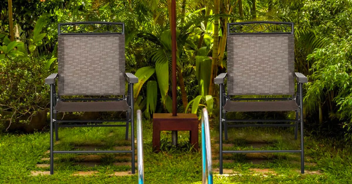 2-Pc Folding Patio Chairs with Steel Frame