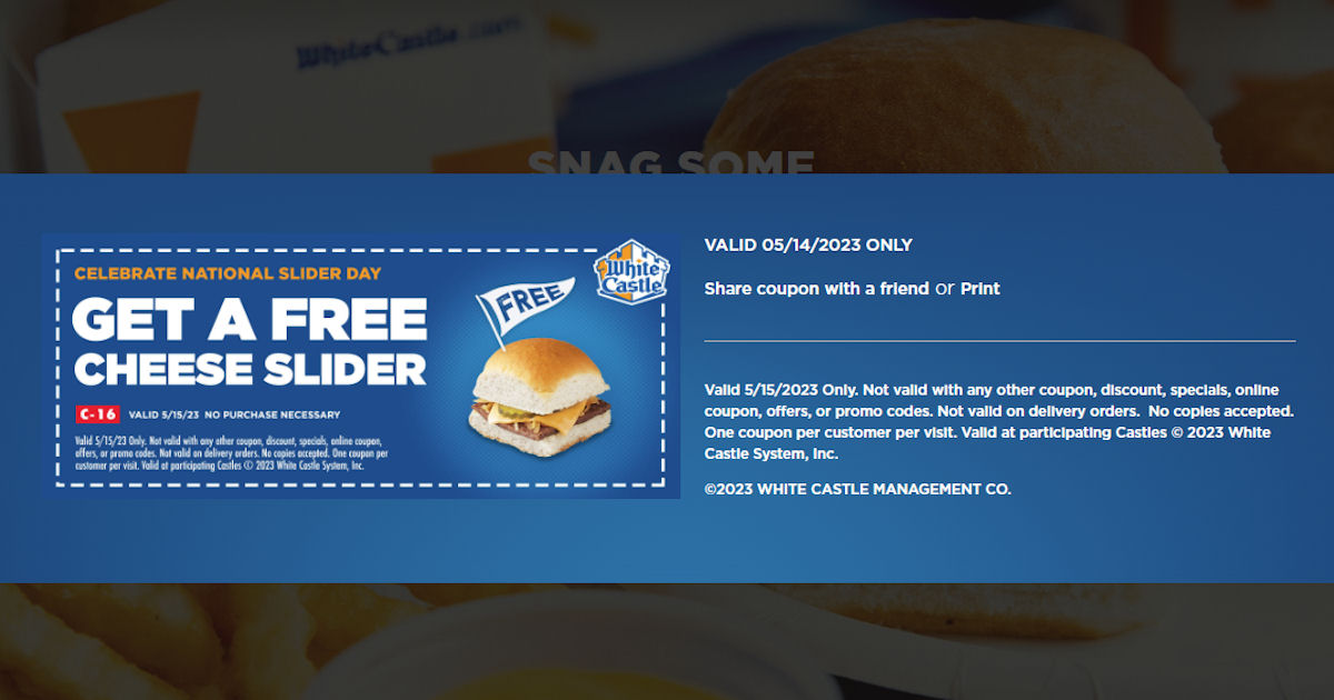 Free Cheese Slider at White Castle Today Free Product Samples