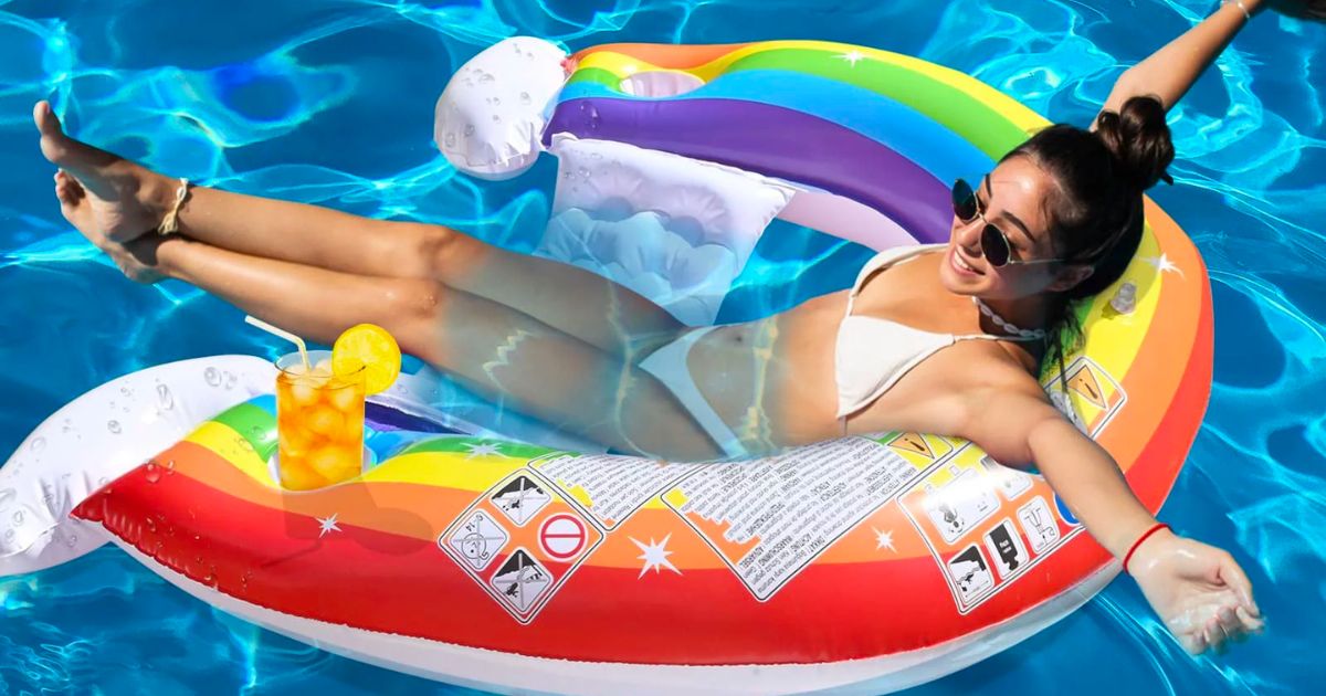 Rainbow Pool Float Chair w/ 2 Cup Holders ONLY $13.99 (Reg $40)