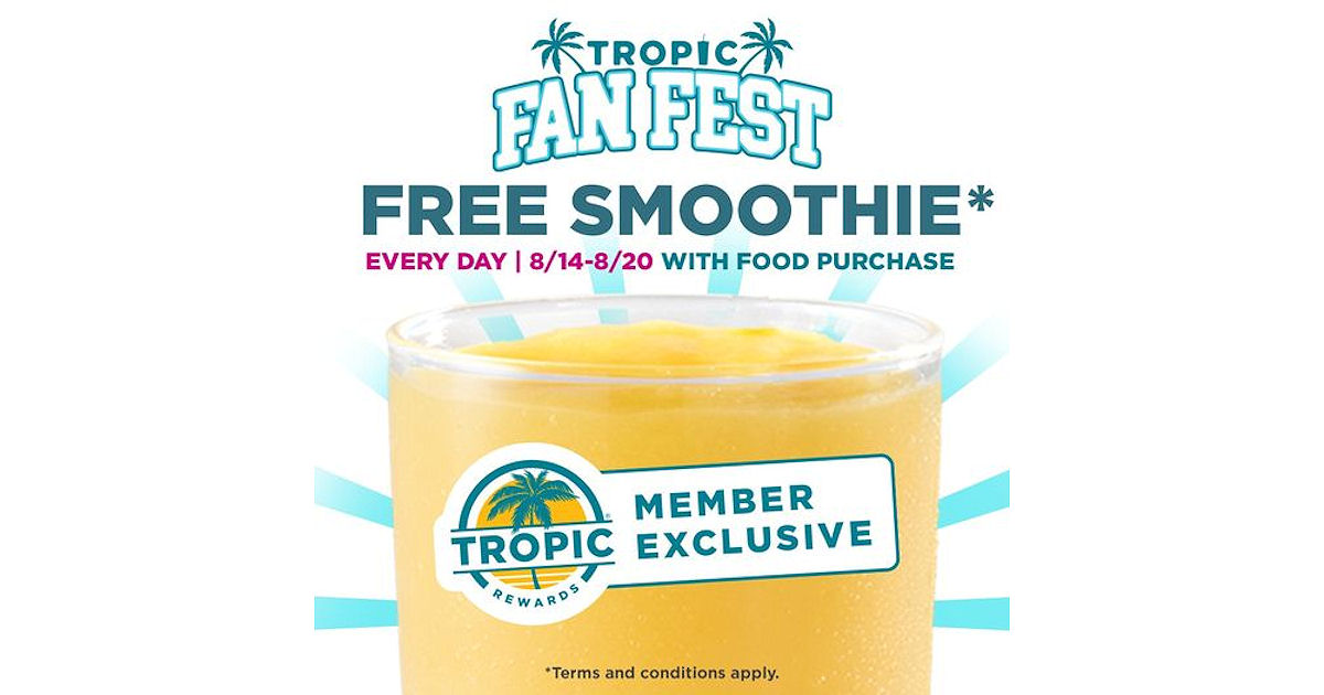 Free Smoothie Every Day This Week at Tropical Smoothie Cafe Free
