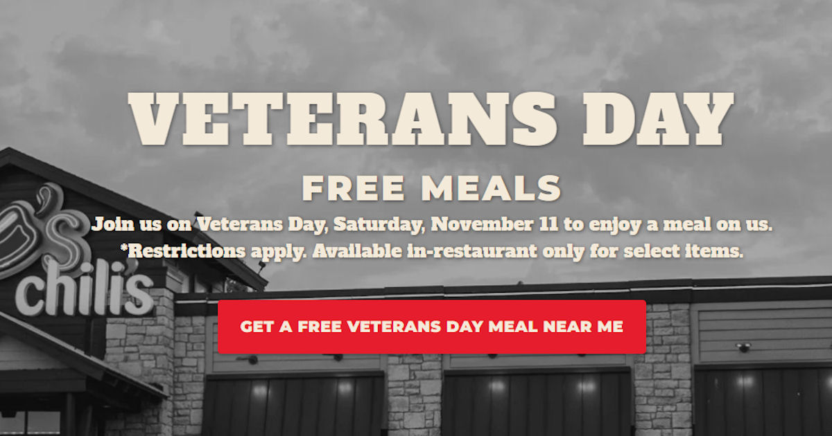 Free Meal at Chili's for Vets & Active Military Members Free Product