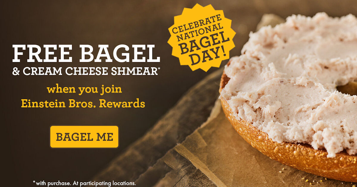 Free Bagel & Cream Cheese Schmear at Einstein Bros. Bagels Free Stuff