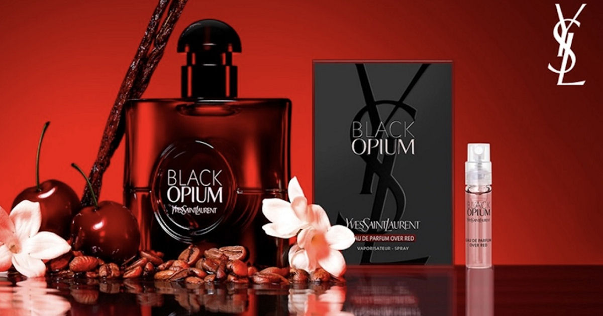 Free YSL Beauty Black Opium Eau De Parfum Over Red Fragrance Sample ...