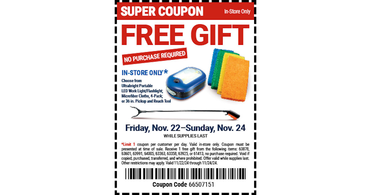 Free Screwdriver, Work Gloves, or Cable Ties at Harbor Freight Last Day Free Product Samples