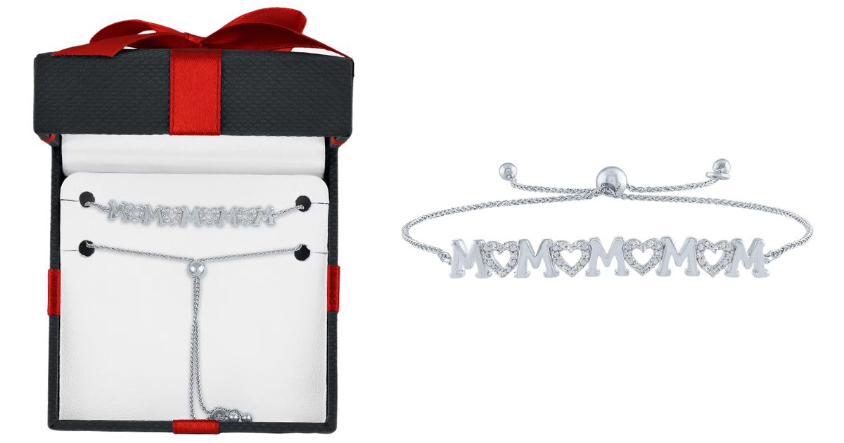 Mom Diamond Sterling Heart Bracelet