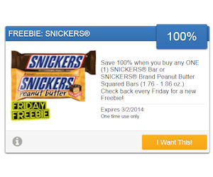 Get a Free Snickers Bar or Snickers Peanut Butter Squared Bar